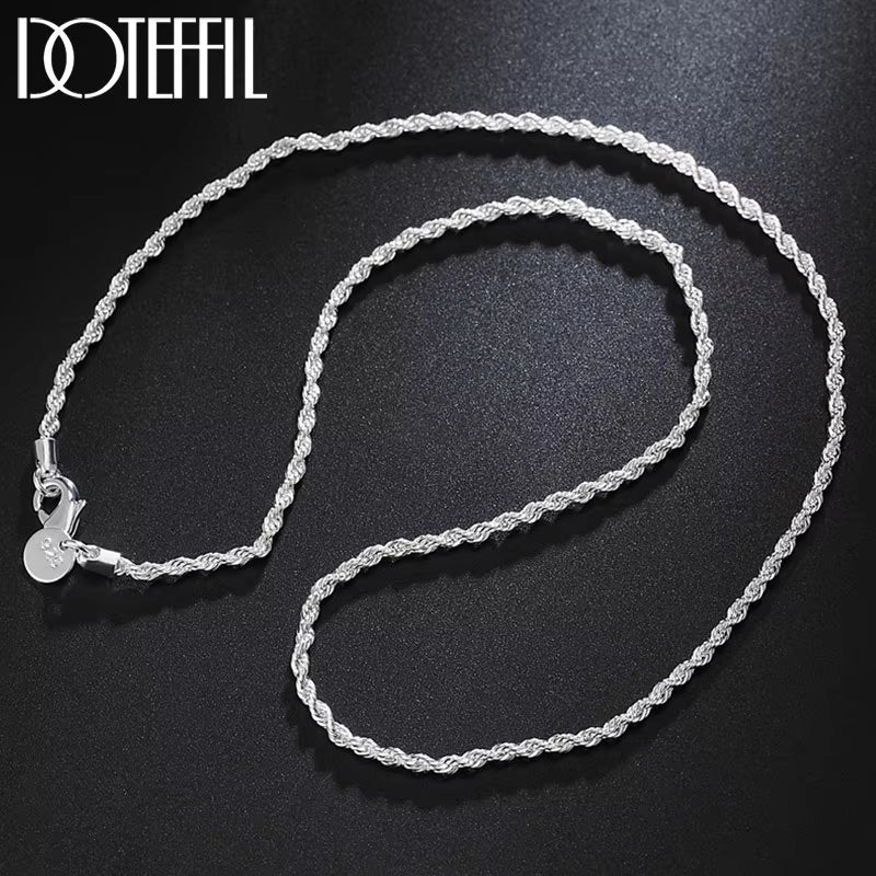 925 Sterling Silver 16/18/20/22/24 Inch 2Mm Flash Twisted Rope Necklace for Women Man Fashion Wedding Charm Jewelry